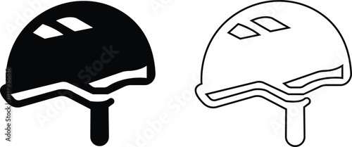 Motorcycle helmet vector icon set. Racing team helmet, Construction helmet, motorcycle helmet, hard hat black line and flat collection for web design isolated on transparent background.