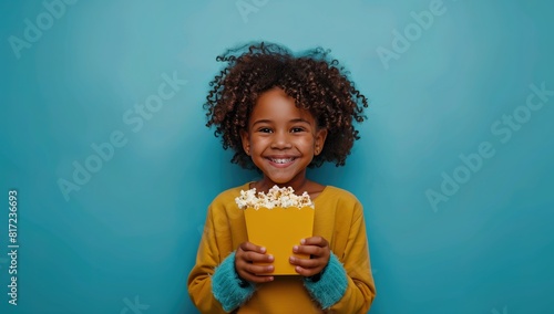 A popcorn bucket being held by a young African American female
