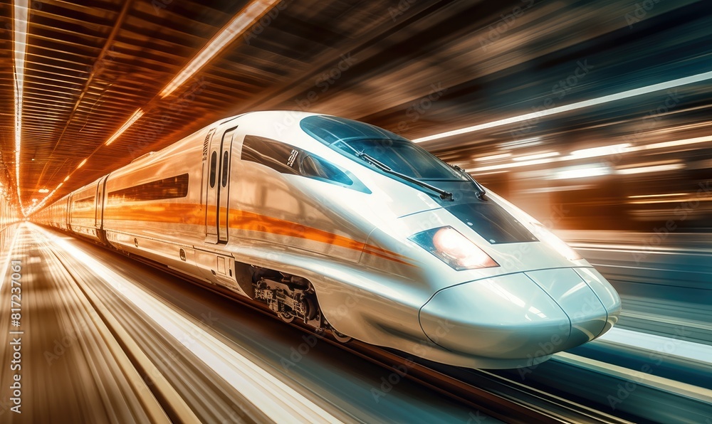 Long high-speed train moving fast Long high-speed train moving fast