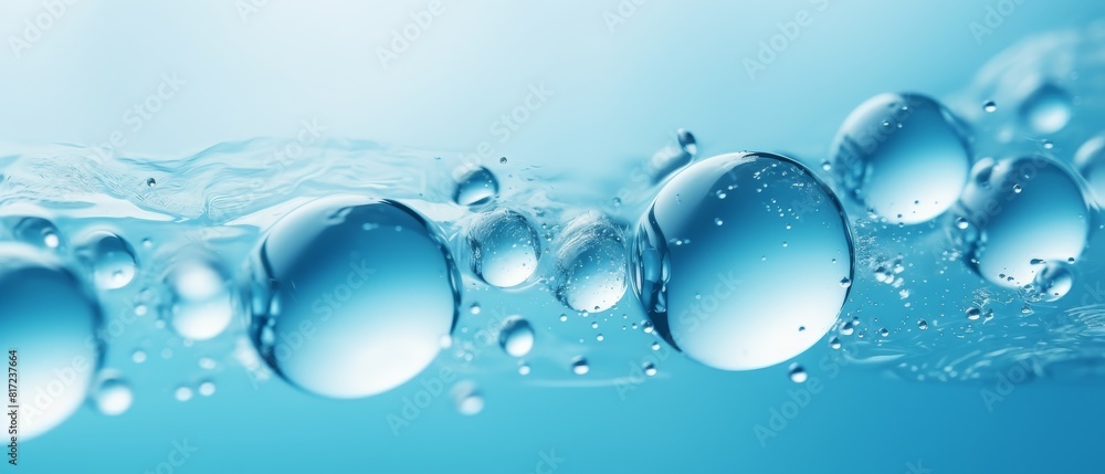 A vibrant macrround bubbles of carbon dioxide floating in the translucent blue waters A vibrant macrround bubbles of carbon dioxide floating in the translucent blue waters