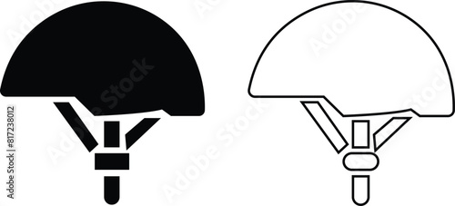 Motorcycle helmet vector icon set. Racing team helmet, Construction helmet, motorcycle helmet, hard hat black line and flat collection for web design isolated on transparent background.