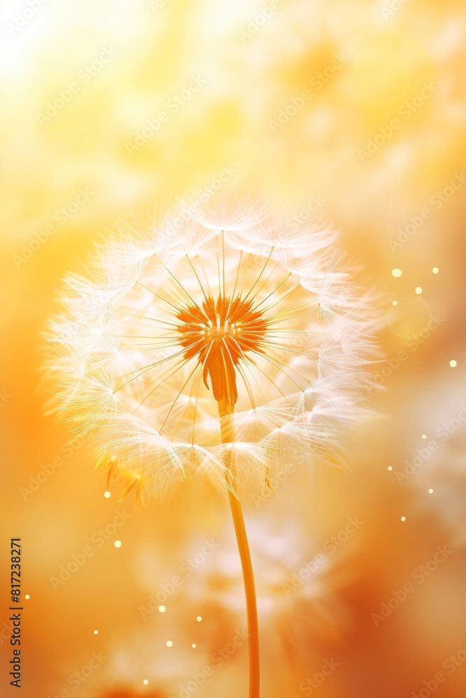 A vibrant artistic image of a dandelion flower surrounded by a hazy dream 