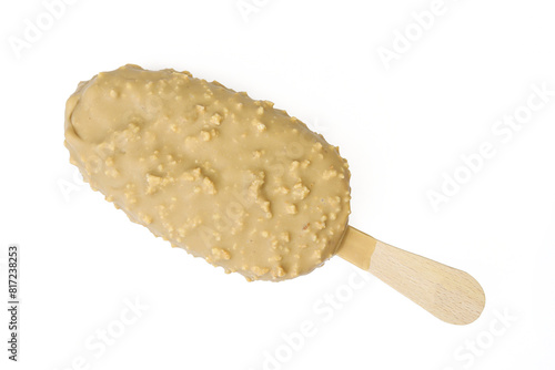 Brown caramel ice-cream on stick isolated on white background