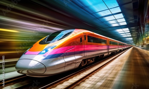 Long high-speed train movin...
