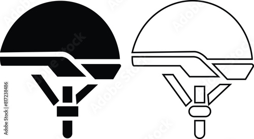 Motorcycle helmet vector icon set. Racing team helmet, Construction helmet, motorcycle helmet, hard hat black line and flat collection for web design isolated on transparent background.