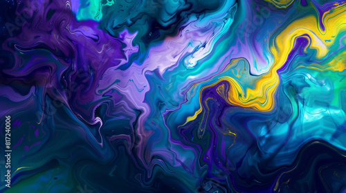 Abstract backdrop with fluid blue  yellow  and purple hues.