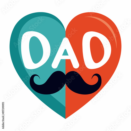 Father's day love heart text " DAD" with mustache on white background