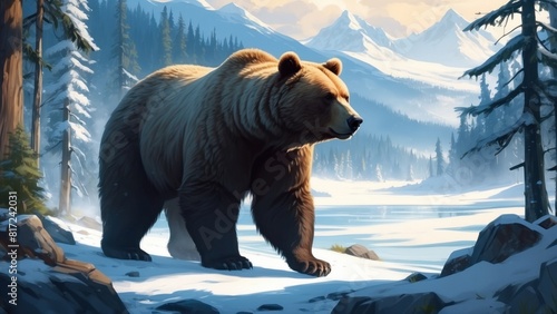 Illustration for children bear in the mountains