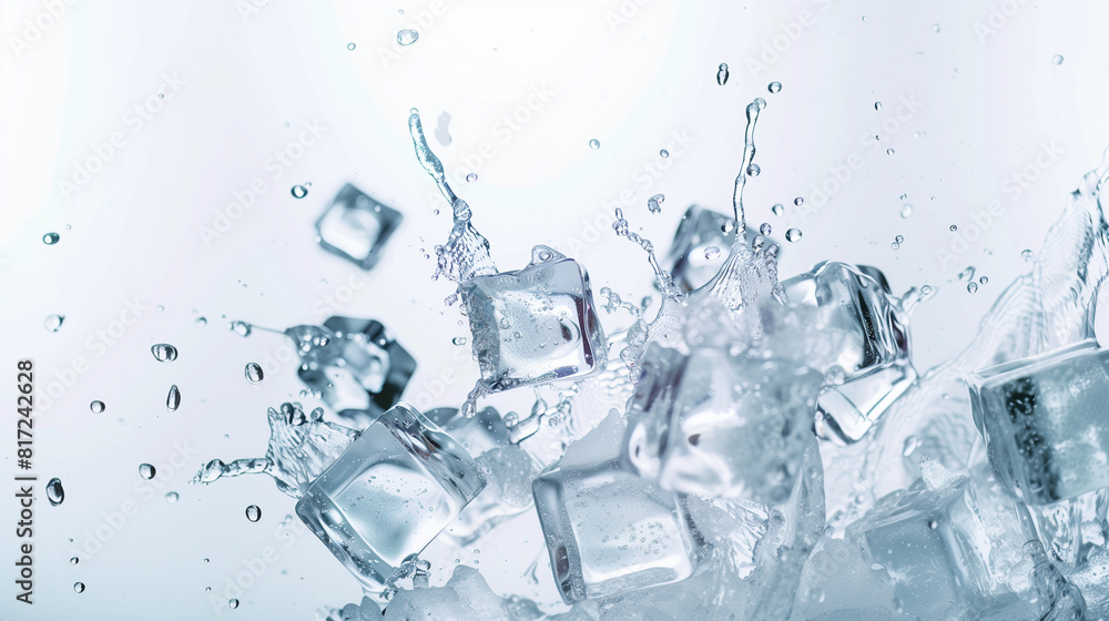Icy Refreshment: Ice Cubes in a Clear Cold Water Icy Refreshment: Ice Cubes in a Clear Cold Water