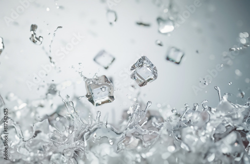 Frosty Ice Cubes  with splashing water frozen in motion 