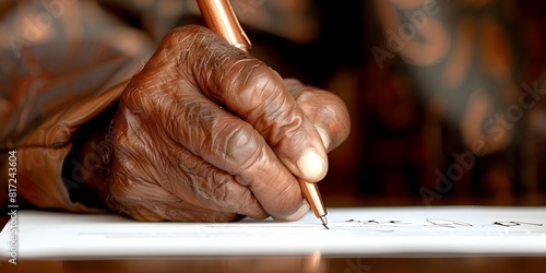 Closeup of hand signing parole agreement symbolizing a fresh start in life. Concept Legal Documents, Fresh Start, Parole Agreement, Hand Gestures, Life Transition