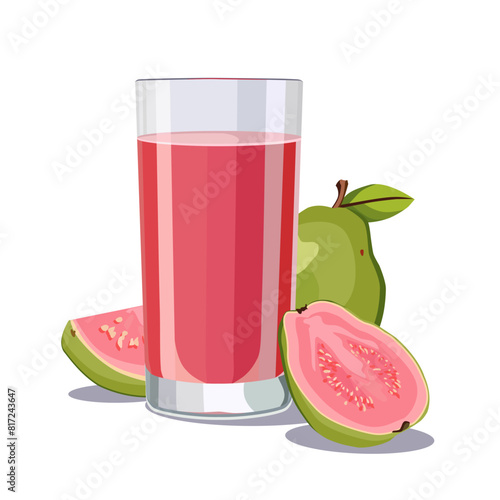 Full glass of pink freshly squeezed guava juice. Isolated vector summer drink for flat design