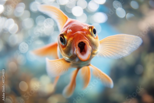 Close-up portrait of a goldfish swimming in the sea