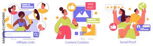 Influencer Marketing. Flat Vector Illustration