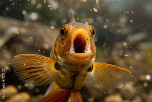 Close-up portrait of a goldfish swimming in the sea