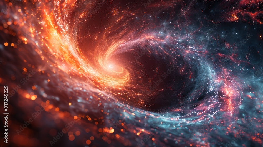 An abstract representation of the digital universe against a full-frame digital grid background, with swirling patterns resembling galaxies and stars.