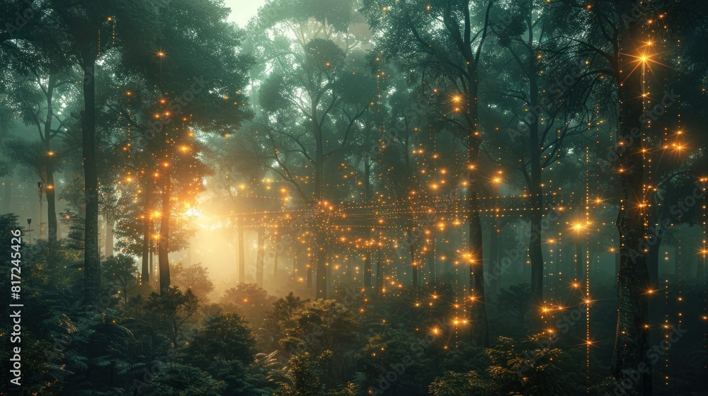 A digitally rendered forest scene set against a full-frame digital grid background, blending nature with technology seamlessly. A digitally rendered forest scene set against a full-frame digital grid background, blending nature with technology seamlessly.