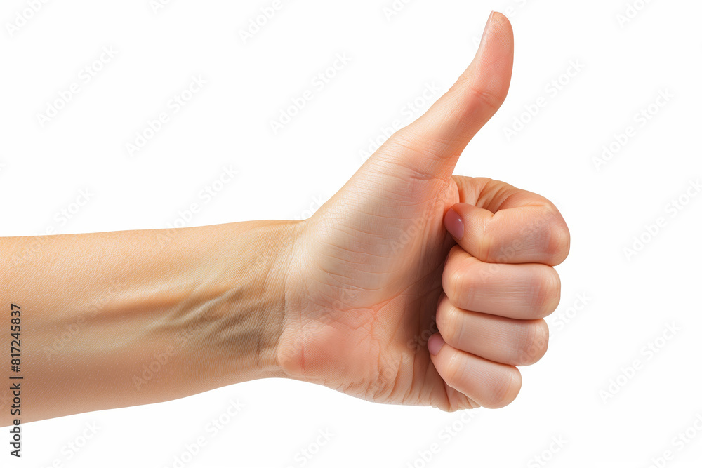 Female hand with thumb raised isolated on a white background Female hand with thumb raised isolated on a white background