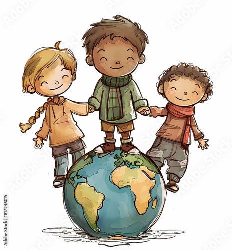 Children Holding Hands Around the Globe