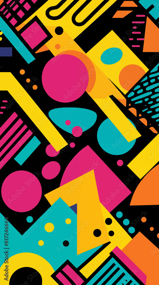 Obraz premium 90s Geometric Abstract Image, Pattern Style, For Wallpaper, Desktop Background, Smartphone Cell Phone Case, Computer Screen, Cell Phone Screen, Smartphone Screen, 9:16 Format - PNG