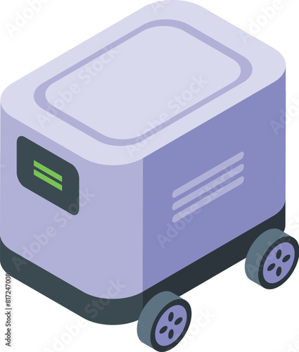 Isometric view of a compact, autonomous delivery robot with wheels designed for smart logistics solutions