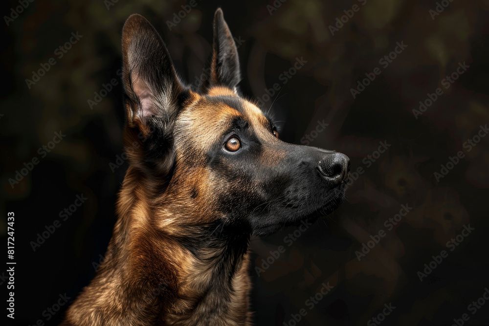 Fototapeta premium A brown and white dog with a black nose and brown ears