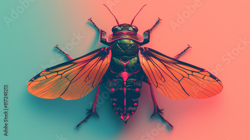 Colorful cicada with copy space photo
