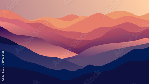 Gradient layers colorful landscape. Twilight hills panorama. Minimalist design of nature landscape. Vector illustration.