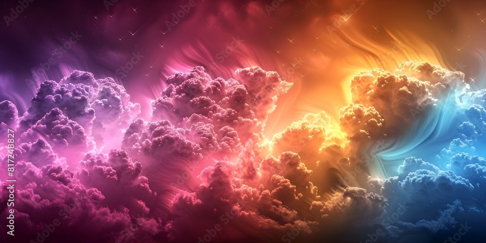 Vibrant Neon Clouds Against a Golden Sunset Sky. Concept Landscape Photography, Nature's Beauty, Vibrant Colors, Atmospheric Phenomena, Golden Hour Glow Vibrant Neon Clouds Against a Golden Sunset Sky. Concept Landscape Photography, Nature's Beauty, Vibrant Colors, Atmospheric Phenomena, Golden Hour Glow