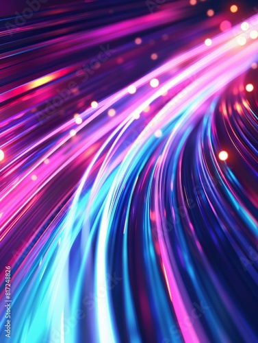 abstract tech background with glowing lines. In blue, pink and purple.