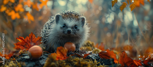 Hedgehog in morning forest