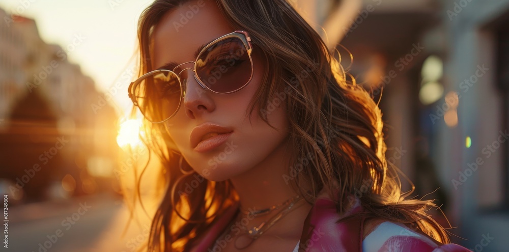 portrait of a woman in sunglasses city at sunset portrait of a woman in sunglasses city at sunset