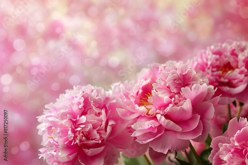 Bouquet of delicate pink peonies on a pink background.