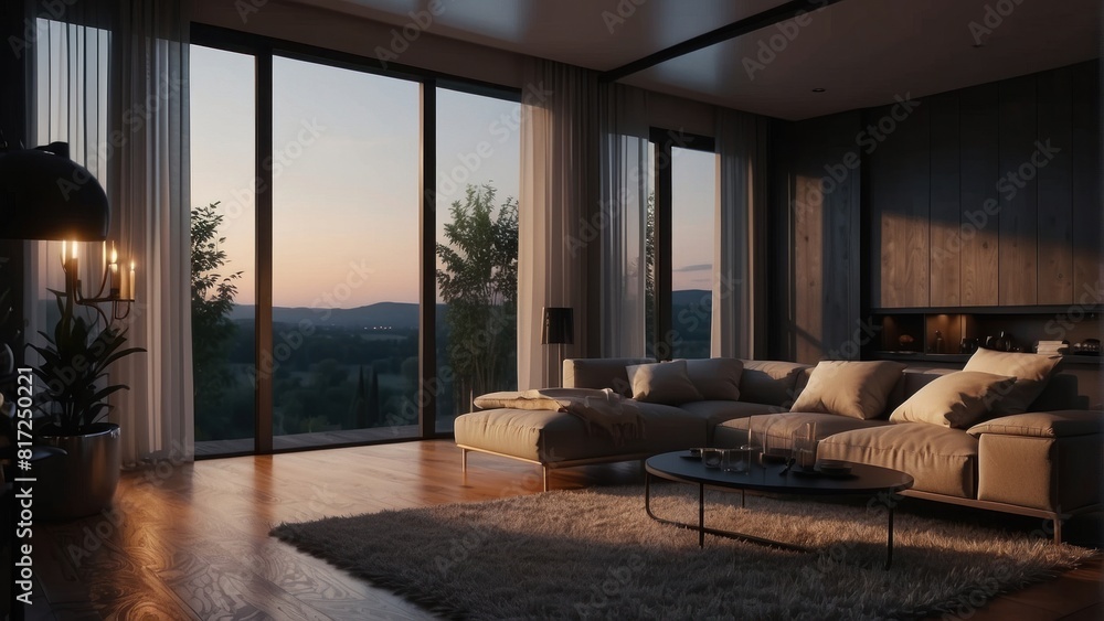 Fototapeta premium Romantic evening in a minimalist apartment