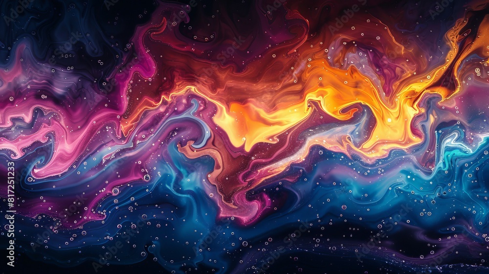 Close-up view showcasing intricate abstract patterns formed using ferromagnetic liquid and other chemical substances.