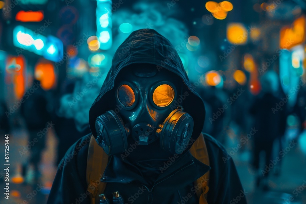 people in gas masks protective suits city people in gas masks protective suits city