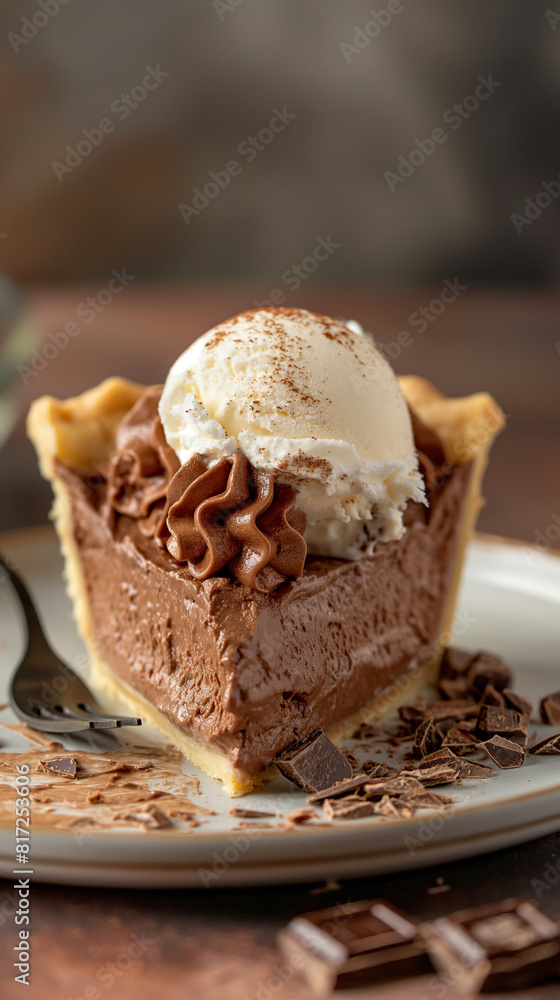 Chocolate pie with ice cream and copy space Chocolate pie with ice cream and copy space
