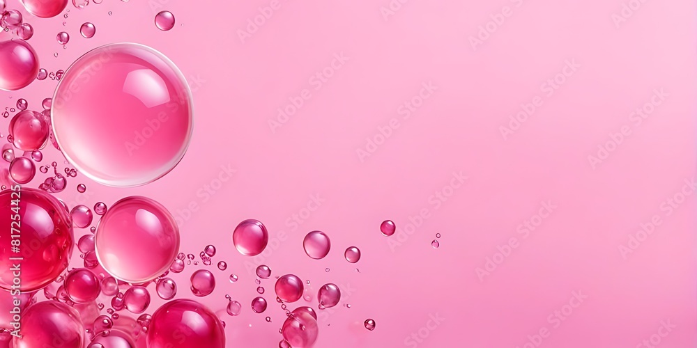 soap bubbles on a pastel background, red pink abstract oil bubbles or face serum background. pink Oil and water bubbles molecule ,pink Bubbles oil or collagen serum for cosmetic product, banner poste soap bubbles on a pastel background, red pink abstract oil bubbles or face serum background. pink Oil and water bubbles molecule ,pink Bubbles oil or collagen serum for cosmetic product, banner poste