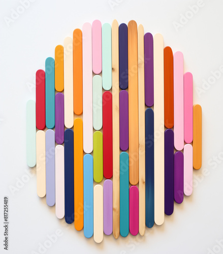 Different color sticks in a circle.