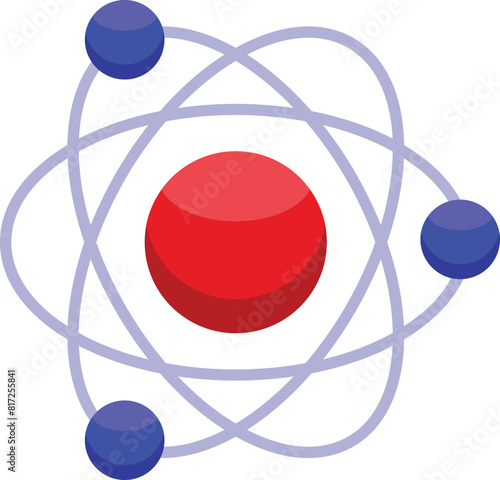 Colorful abstract vector illustration of atom model with electrons orbiting nucleus, representing scientific concept in chemistry, physics, biology, and technology