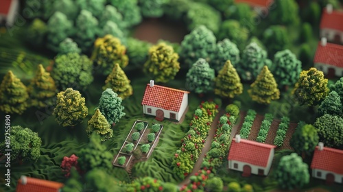 Wallpaper Mural Small model village with red roof houses and green trees Torontodigital.ca