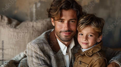 portrait of dad with son on studio background