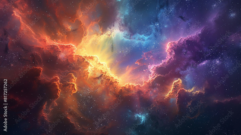 Fototapeta premium Breathtaking Landscape Photo of a Colorful Space Nebula Capturing the Vibrant Beauty and Wonders of the Cosmos