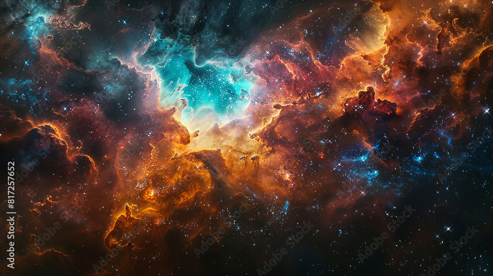 Fototapeta premium Breathtaking Landscape Photo of a Colorful Space Nebula Capturing the Vibrant Beauty and Wonders of the Cosmos