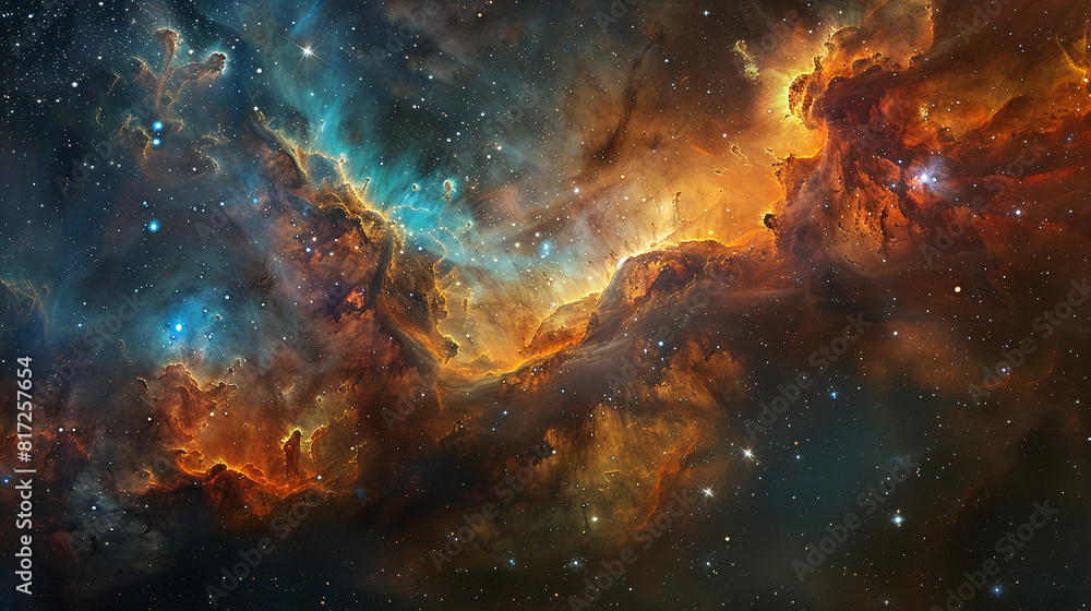Fototapeta premium Breathtaking Landscape Photo of a Colorful Space Nebula Capturing the Vibrant Beauty and Wonders of the Cosmos