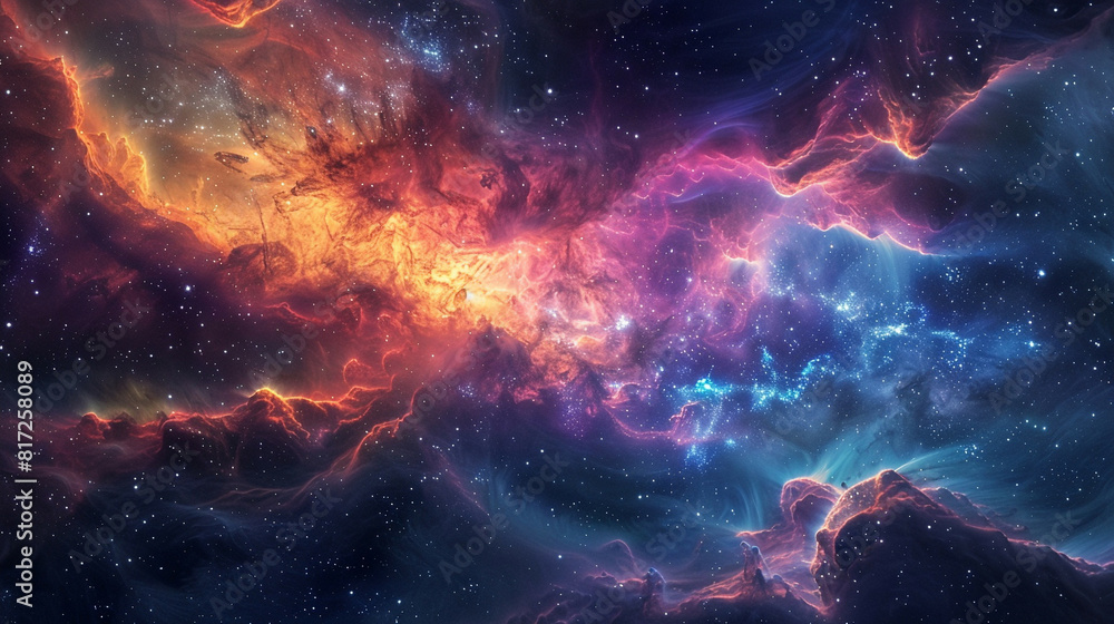 Fototapeta premium Breathtaking Landscape Photo of a Colorful Space Nebula Capturing the Vibrant Beauty and Wonders of the Cosmos