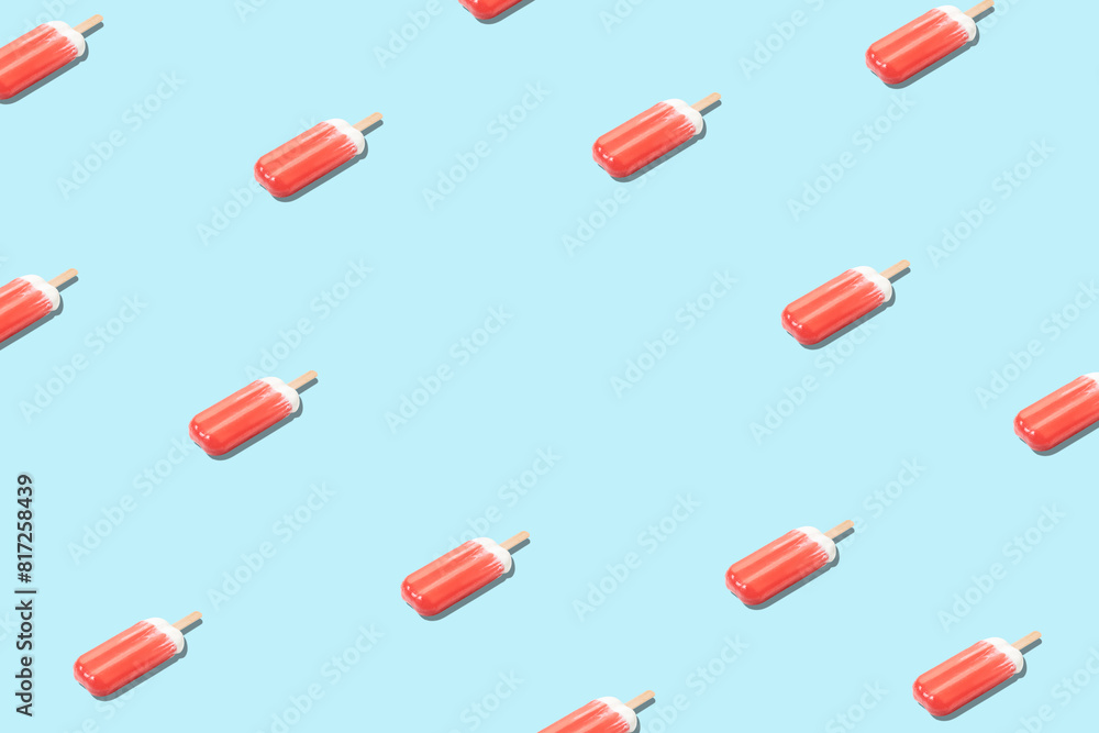Creative pattern with ice cream on blue background. Minimal summer concept. Creative pattern with ice cream on blue background. Minimal summer concept.