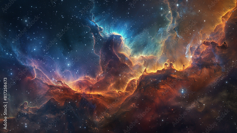 Fototapeta premium Breathtaking Landscape Photo of a Colorful Space Nebula Capturing the Vibrant Beauty and Wonders of the Cosmos