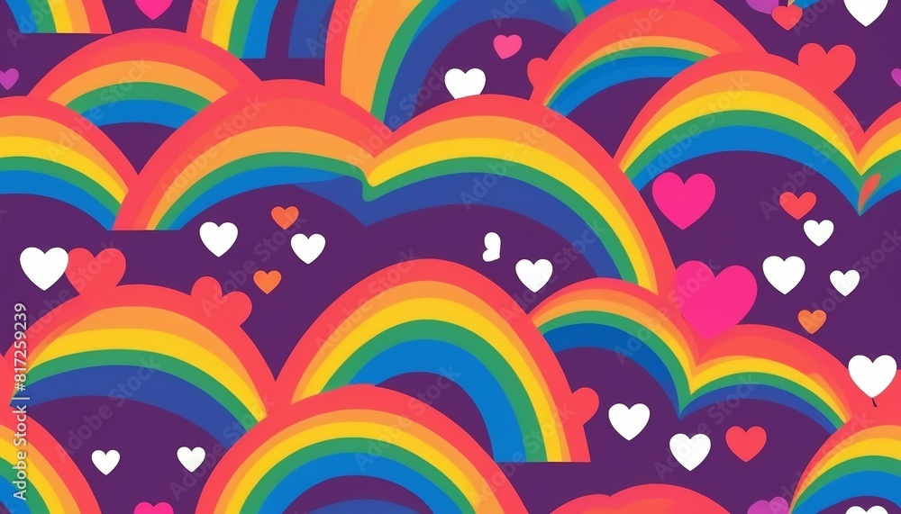 Colorful rainbow love heart seamless pattern. Wallpaper illustration with diverse hearts, gay pride background print digital illustration created with generative ai.