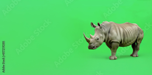 Big rhino isolated on green background, copy space photo